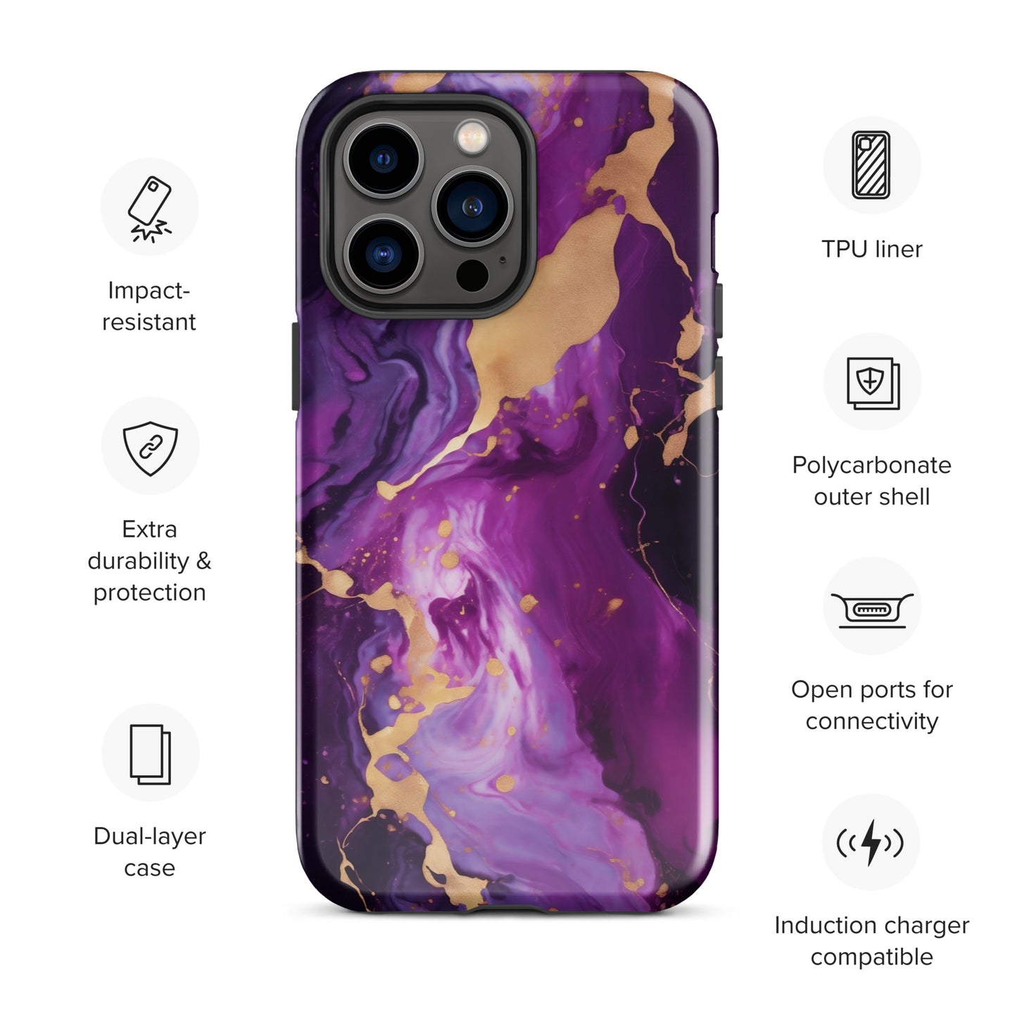 Abyss | Purple & Gold Marble Tough iPhone Case