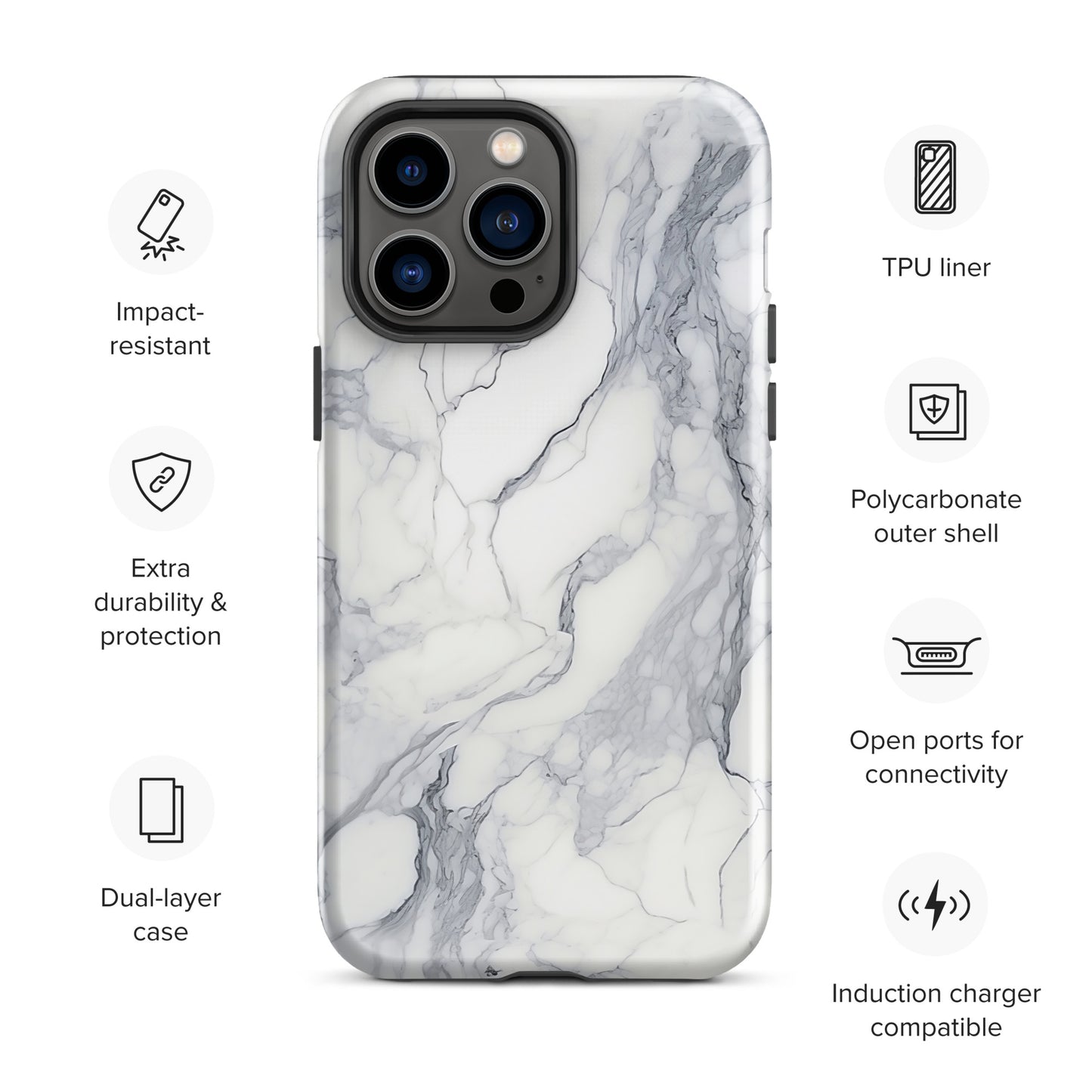 Ethereal | White & Grey Marble Design Tough iPhone Case