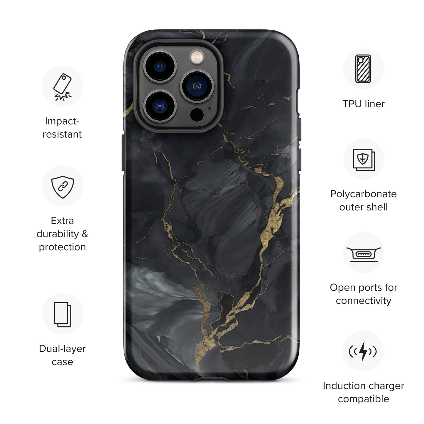 Obsidian Aurum | Black & Gold Marble Design Tough iPhone Case
