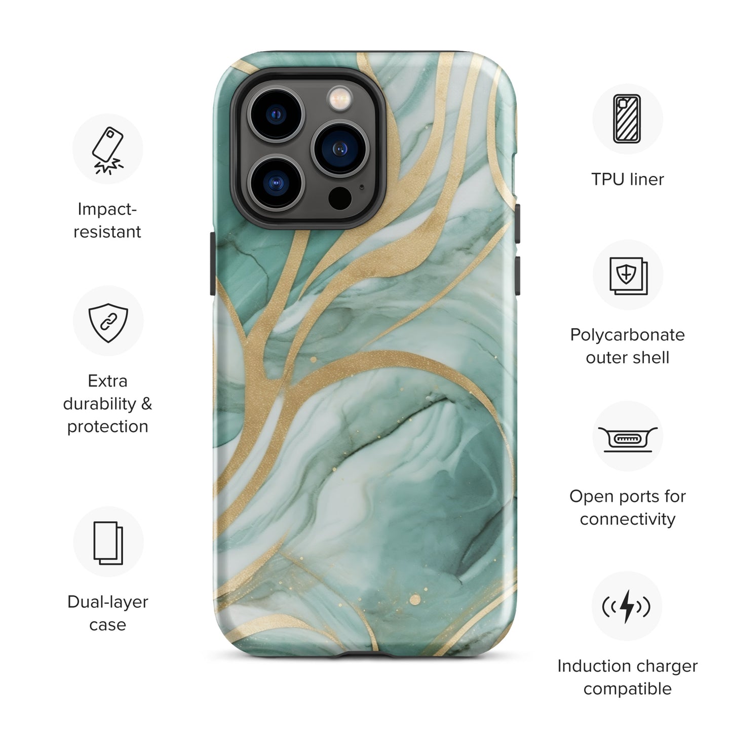 Mint Latte | Green & Gold Tough iPhone Case