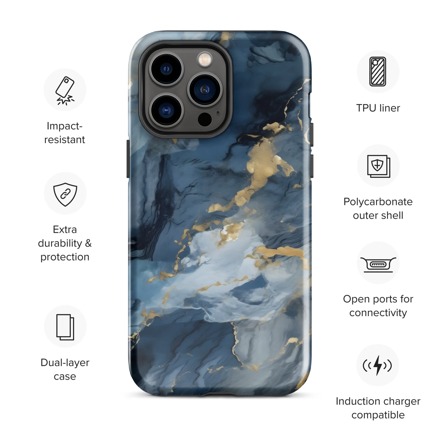 Nightstorm | Dark Blue & Gold Marble Tough iPhone Case