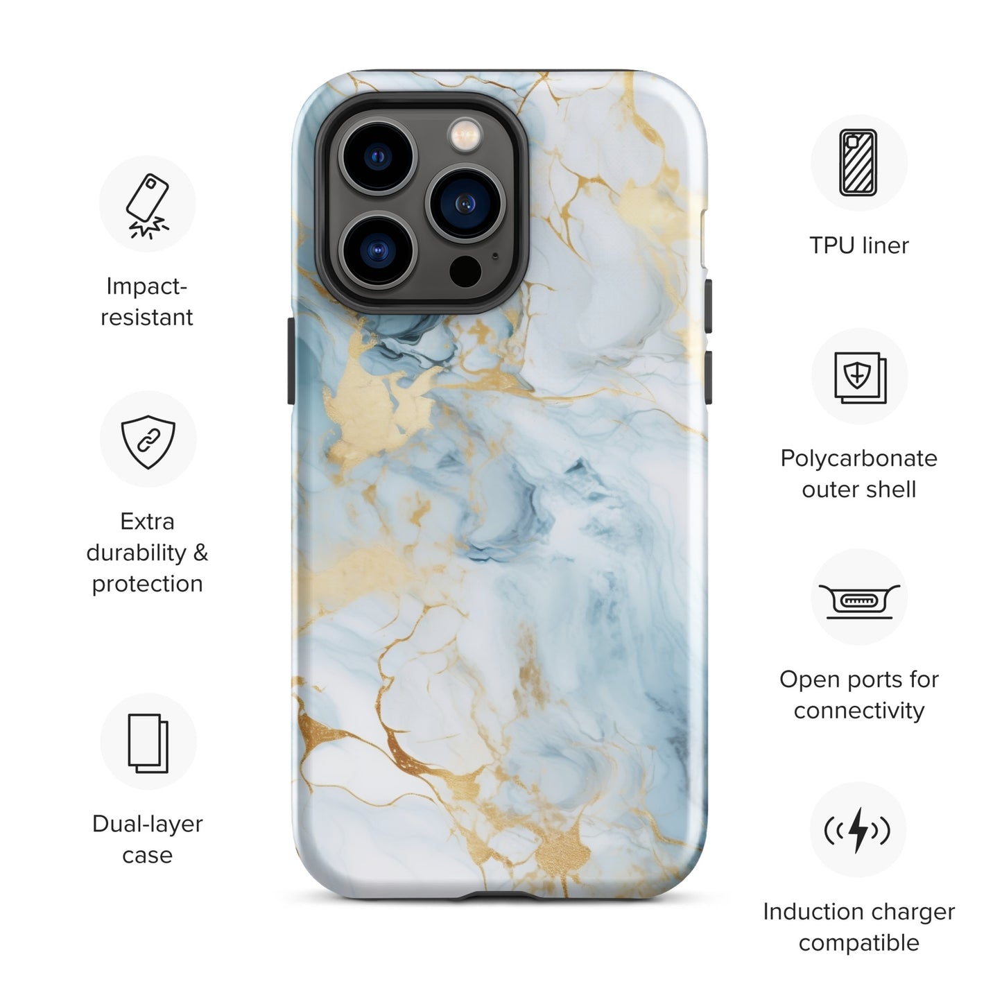 Angel Mist | White & Light Blue Gold Marble Tough iPhone Case