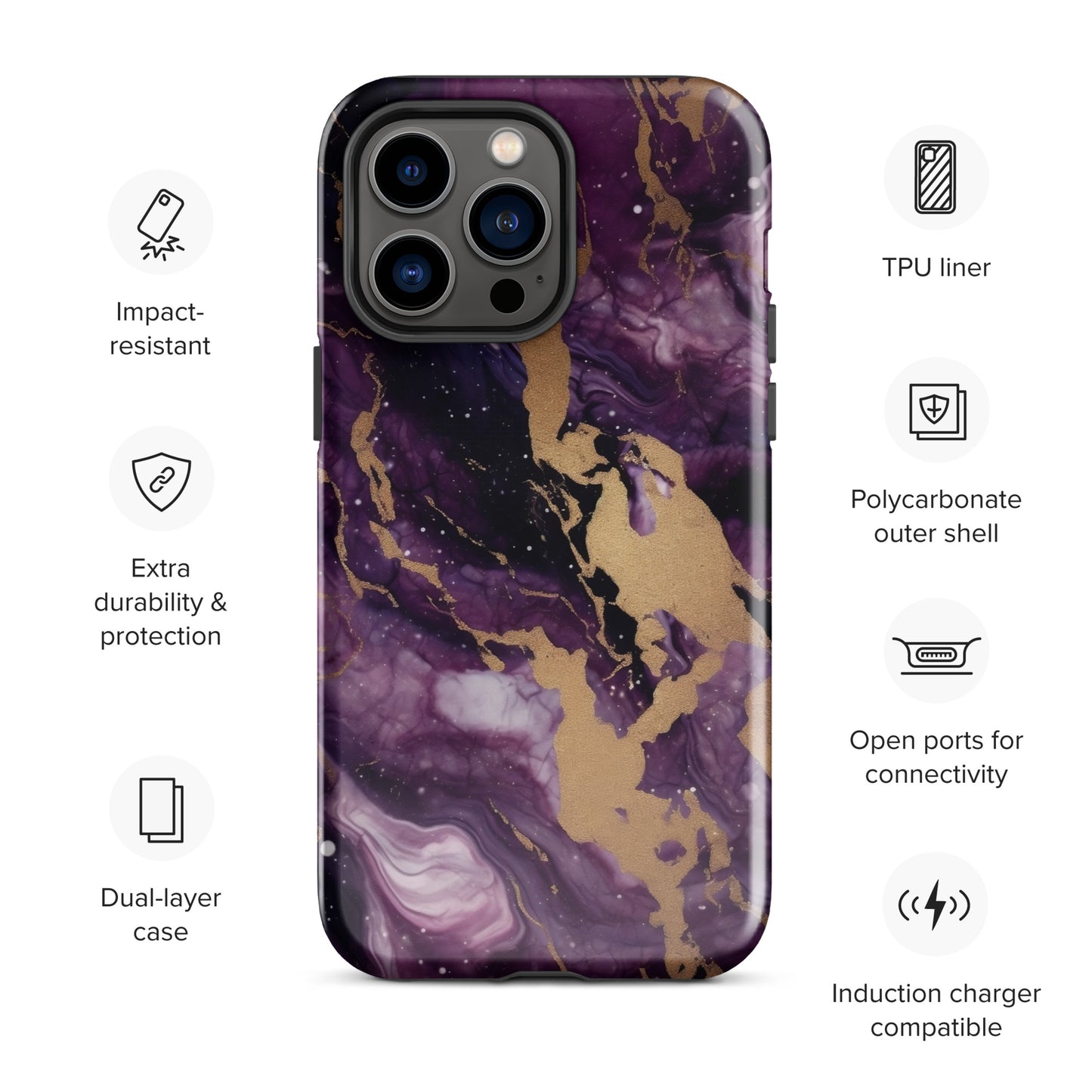 Eclipse | Black Purple & Gold Marble Tough iPhone Case