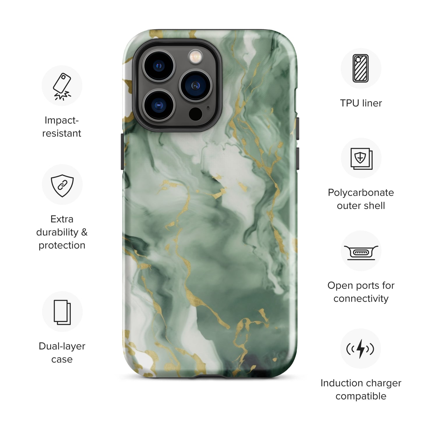 Matcha | Dark Green & Gold Tough iPhone Case