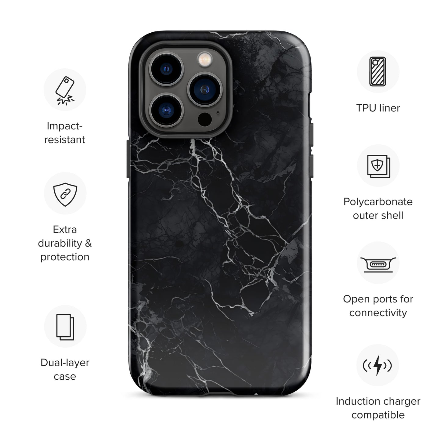 Onyx Opulence | Black Marble Design Tough iPhone Case