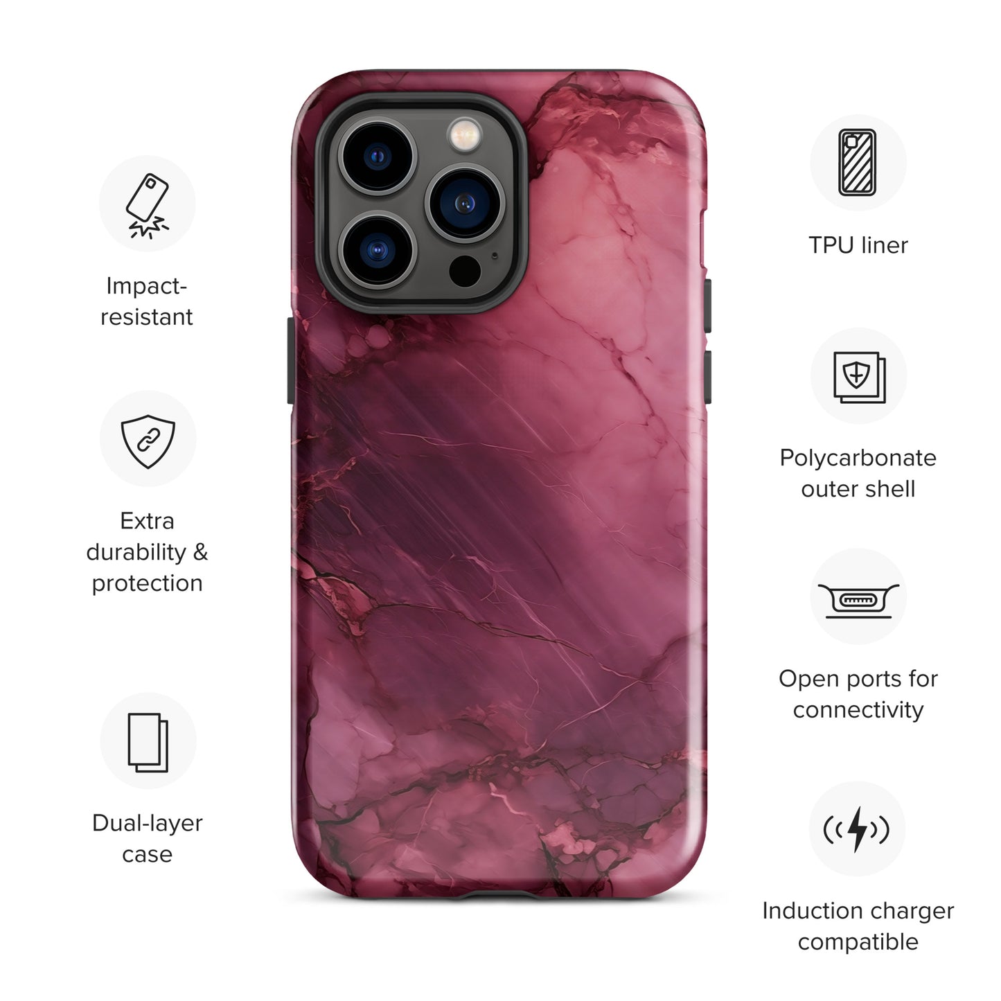 Bordeaux Pink | Dark Pink Marble Tough iPhone Case