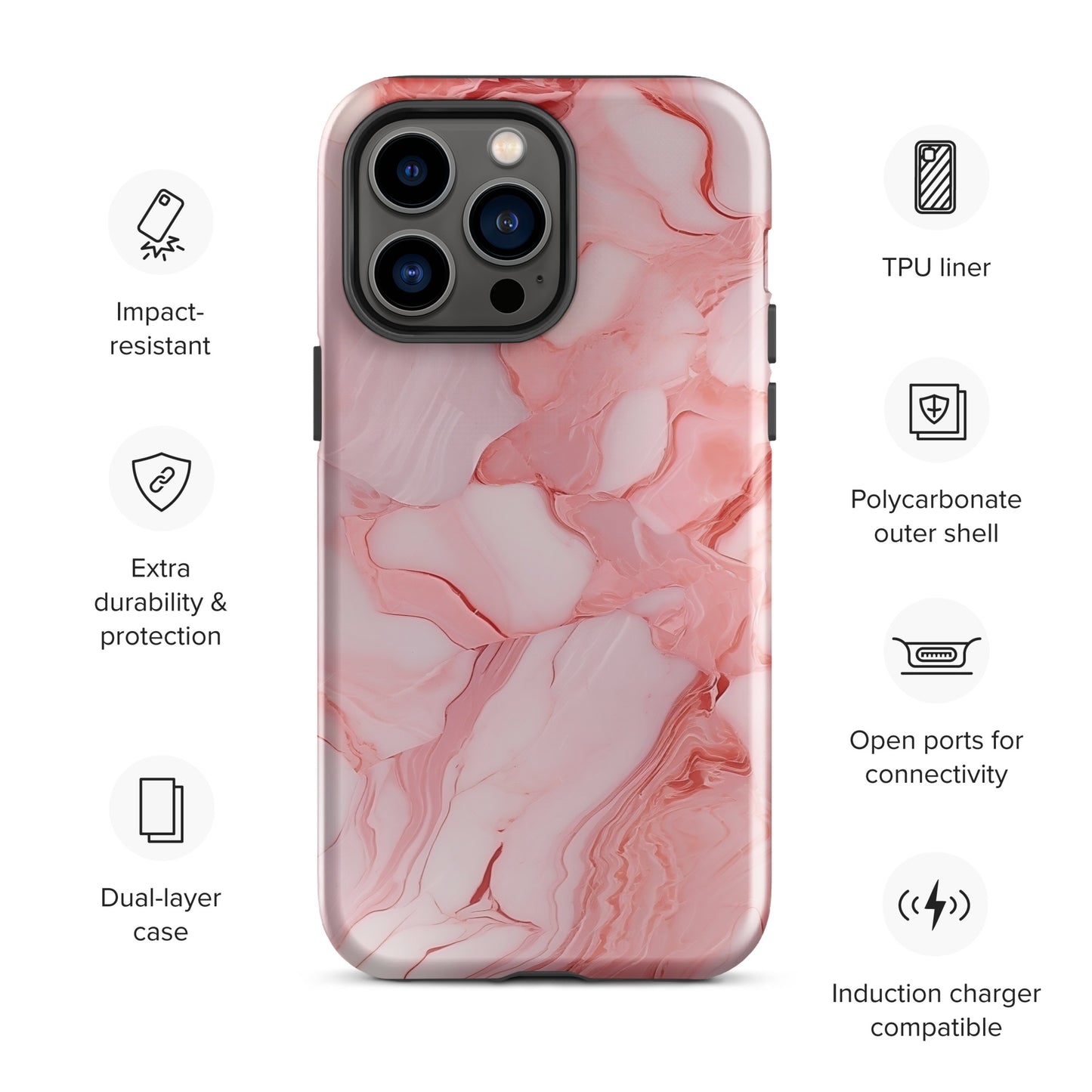 Coral Whispers | Pink & Coral Marble Design Tough iPhone Case