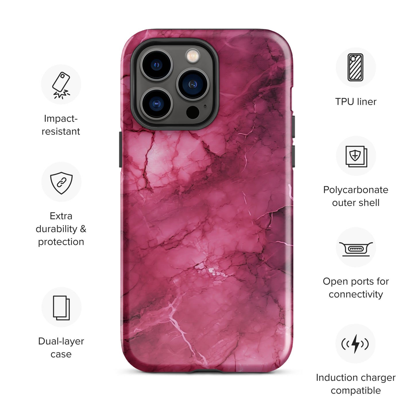 Noir Pink | Dark Pink Marble Design Tough iPhone Case