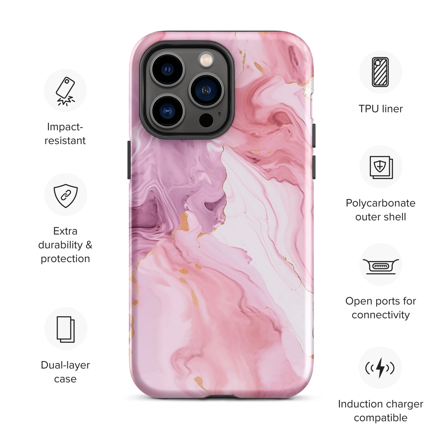Petal Veins | Pink Marble Color Designs Tough iPhone Case
